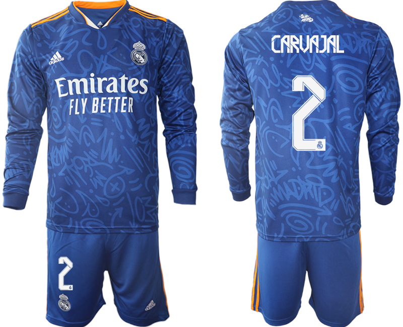 Men 2021-2022 Club Real Madrid away blue Long Sleeve #2 Soccer Jersey